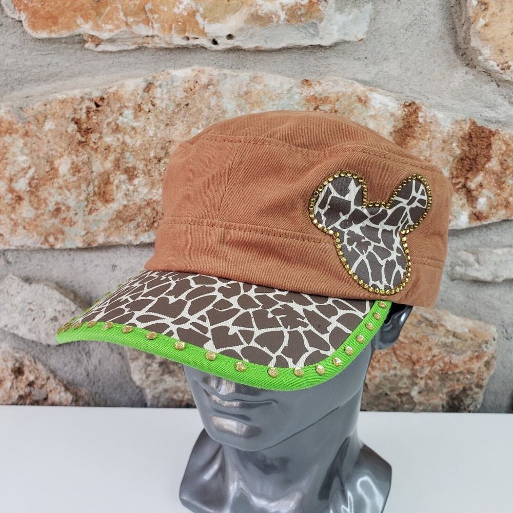 Disney Parks Animal Kingdom Mickey MouseLeopard Print Beaded Embellished Hat OSF